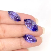  36.75 Carat Lab Blue Sapphire 20x10-17x8mm Concave Cut Marquise Shape AAA Grade Matched Cabochons Set - Total 3 Pcs.