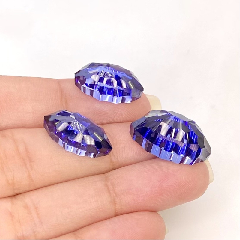  42.60 Carat Lab Blue Sapphire 20x11.5-17.5x8mm Concave Cut Marquise Shape AAA Grade Matched Cabochons Set - Total 3 Pcs.