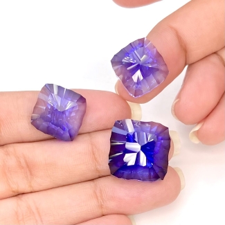  66.55 Carat Lab Blue Sapphire 17-14mm Concave Cut Cushion Shape AAA Grade Matched Cabochons Set - Total 3 Pcs.