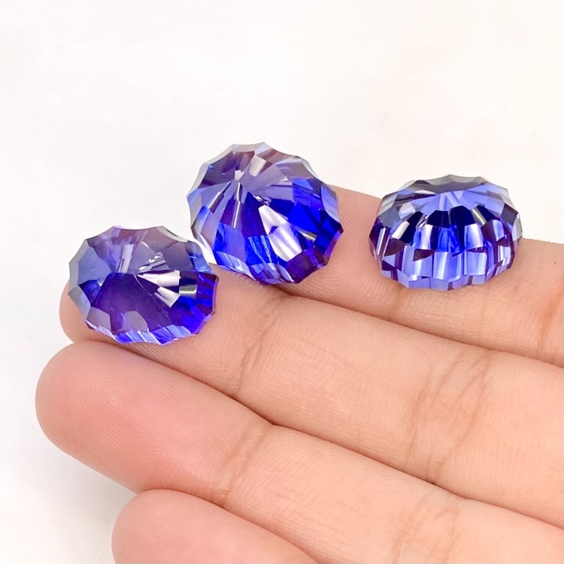  60.35 Carat Lab Blue Sapphire 18.5x14-16x12mm Concave Cut Oval Shape AAA Grade Matched Cabochons Set - Total 3 Pcs.