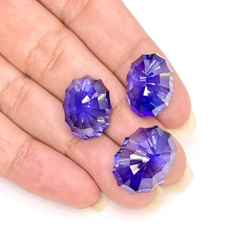  60.35 Carat Lab Blue Sapphire 18.5x14-16x12mm Concave Cut Oval Shape AAA Grade Matched Cabochons Set - Total 3 Pcs.