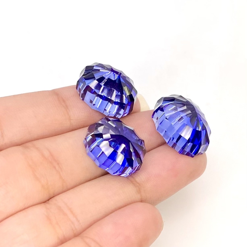  60.35 Carat Lab Blue Sapphire 18.5x14-16x12mm Concave Cut Oval Shape AAA Grade Matched Cabochons Set - Total 3 Pcs.