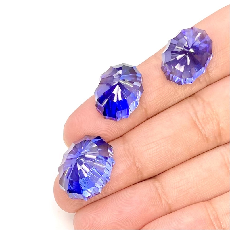  60.35 Carat Lab Blue Sapphire 18.5x14-16x12mm Concave Cut Oval Shape AAA Grade Matched Cabochons Set - Total 3 Pcs.
