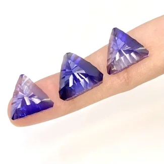  36 Carat Lab Blue Sapphire 14.5-14mm Concave Cut Trillion Shape AAA Grade Matched Cabochons Set - Total 3 Pcs.