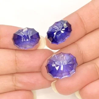  50.50 Carat Lab Blue Sapphire 17.5x13.5-15x11mm Concave Cut Oval Shape AAA Grade Matched Cabochons Set - Total 3 Pcs.