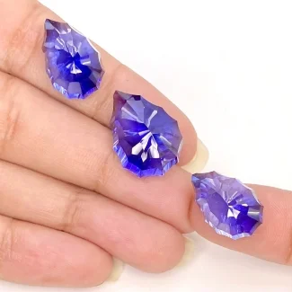  57.25 Carat Lab Blue Sapphire 19.5x14-17x11mm Concave Cut Pear Shape AAA Grade Matched Cabochons Set - Total 3 Pcs.