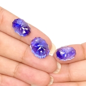  38.25 Carat Lab Blue Sapphire 15x12-14x10mm Concave Cut Oval Shape AAA Grade Matched Cabochons Set - Total 3 Pcs.
