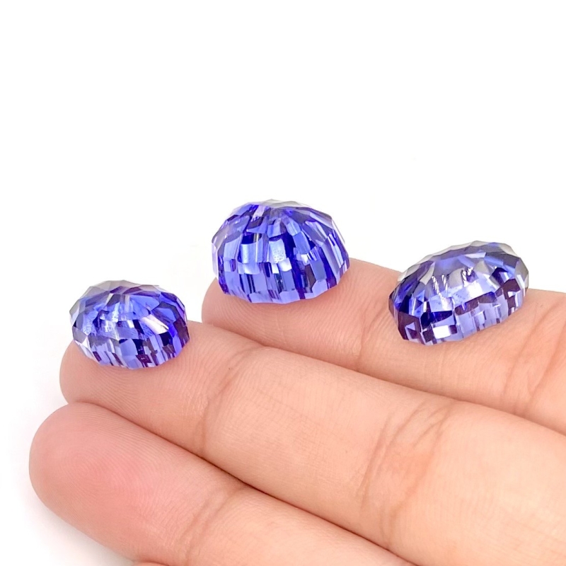  38.25 Carat Lab Blue Sapphire 15x12-14x10mm Concave Cut Oval Shape AAA Grade Matched Cabochons Set - Total 3 Pcs.