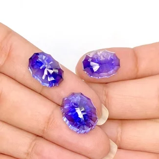  38.25 Carat Lab Blue Sapphire 15x12-14x10mm Concave Cut Oval Shape AAA Grade Matched Cabochons Set - Total 3 Pcs.