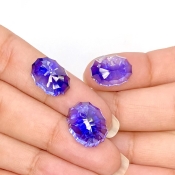  38.25 Carat Lab Blue Sapphire 15x12-14x10mm Concave Cut Oval Shape AAA Grade Matched Cabochons Set - Total 3 Pcs.