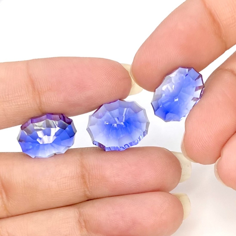  38.25 Carat Lab Blue Sapphire 15x12-14x10mm Concave Cut Oval Shape AAA Grade Matched Cabochons Set - Total 3 Pcs.