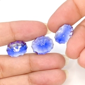  38.25 Carat Lab Blue Sapphire 15x12-14x10mm Concave Cut Oval Shape AAA Grade Matched Cabochons Set - Total 3 Pcs.