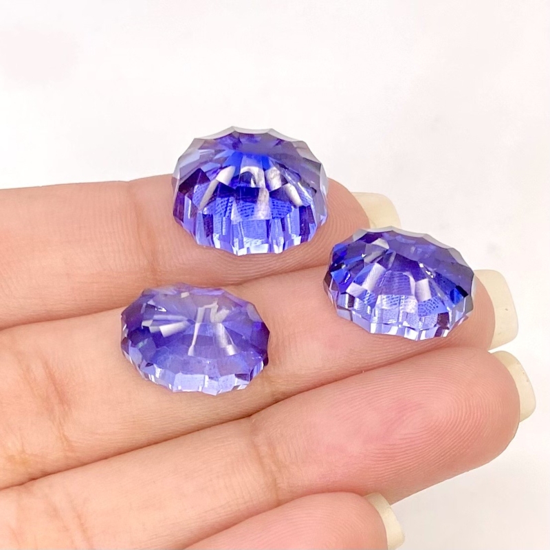  38.25 Carat Lab Blue Sapphire 15x12-14x10mm Concave Cut Oval Shape AAA Grade Matched Cabochons Set - Total 3 Pcs.