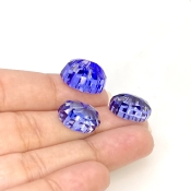  38.25 Carat Lab Blue Sapphire 15x12-14x10mm Concave Cut Oval Shape AAA Grade Matched Cabochons Set - Total 3 Pcs.
