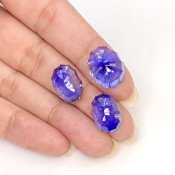  38.25 Carat Lab Blue Sapphire 15x12-14x10mm Concave Cut Oval Shape AAA Grade Matched Cabochons Set - Total 3 Pcs.