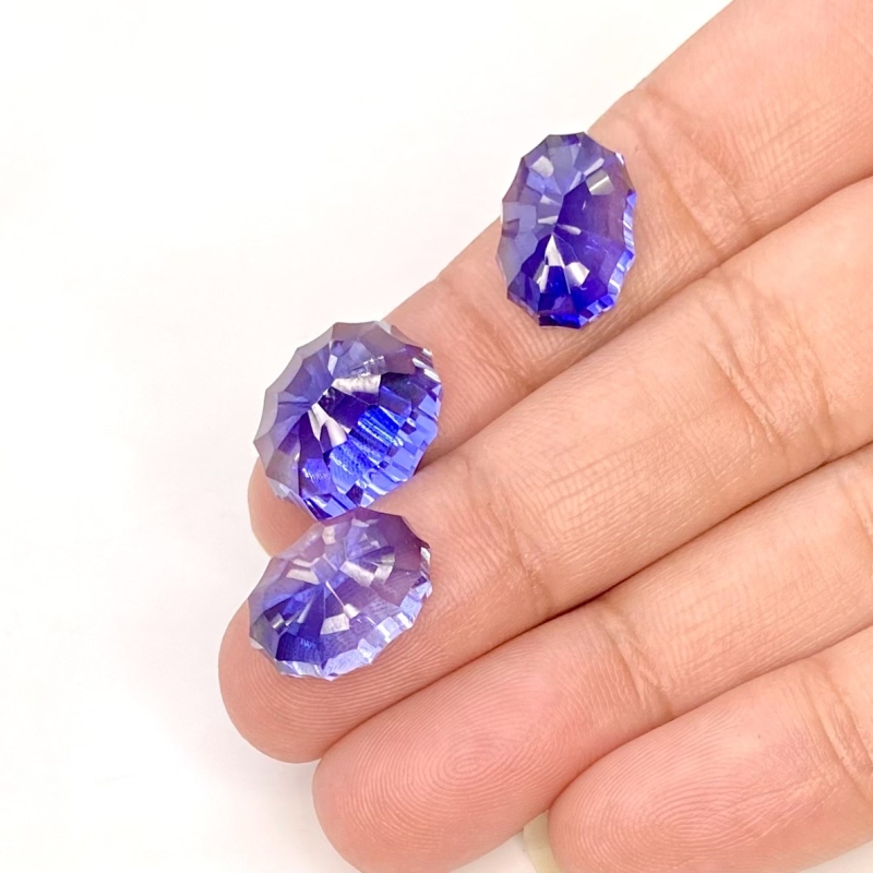  38.25 Carat Lab Blue Sapphire 15x12-14x10mm Concave Cut Oval Shape AAA Grade Matched Cabochons Set - Total 3 Pcs.