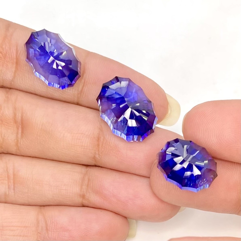  47.35 Carat Lab Blue Sapphire 17x12-14.5x11mm Concave Cut Oval Shape AAA Grade Matched Cabochons Set - Total 3 Pcs.