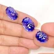  47.35 Carat Lab Blue Sapphire 17x12-14.5x11mm Concave Cut Oval Shape AAA Grade Matched Cabochons Set - Total 3 Pcs.