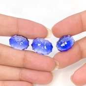  47.35 Carat Lab Blue Sapphire 17x12-14.5x11mm Concave Cut Oval Shape AAA Grade Matched Cabochons Set - Total 3 Pcs.