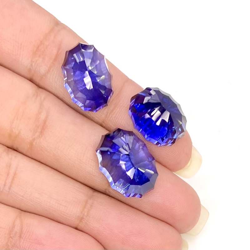  47.35 Carat Lab Blue Sapphire 17x12-14.5x11mm Concave Cut Oval Shape AAA Grade Matched Cabochons Set - Total 3 Pcs.