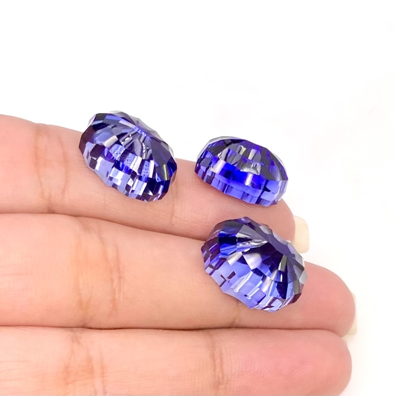  47.35 Carat Lab Blue Sapphire 17x12-14.5x11mm Concave Cut Oval Shape AAA Grade Matched Cabochons Set - Total 3 Pcs.