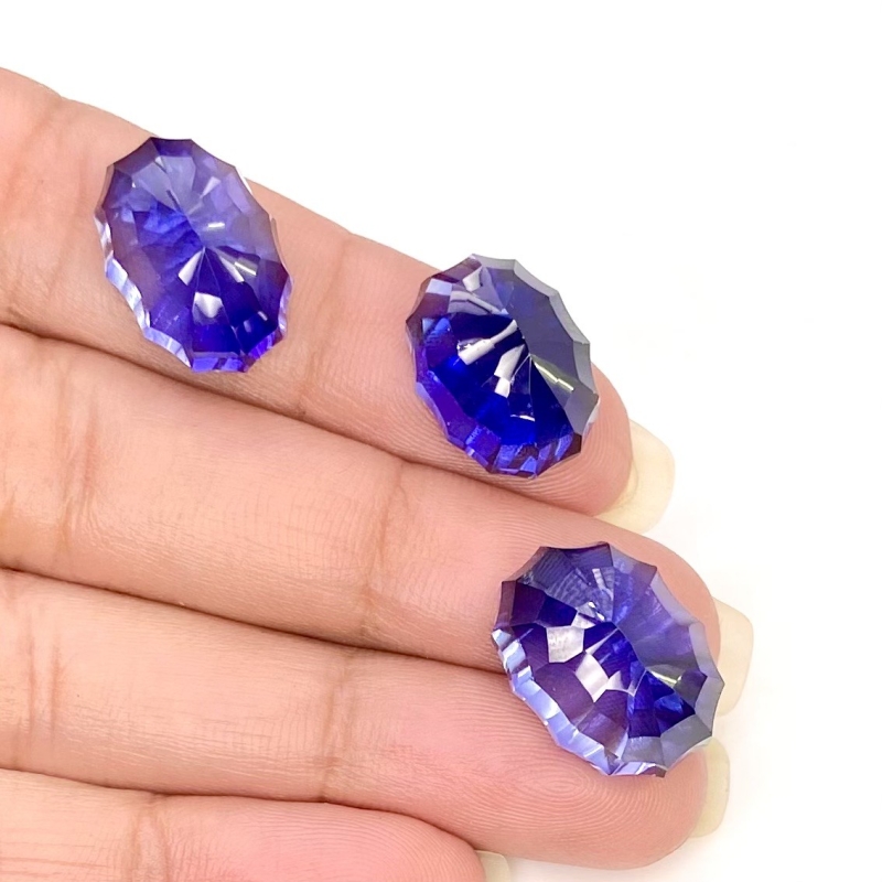  47.35 Carat Lab Blue Sapphire 17x12-14.5x11mm Concave Cut Oval Shape AAA Grade Matched Cabochons Set - Total 3 Pcs.