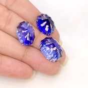  47.35 Carat Lab Blue Sapphire 17x12-14.5x11mm Concave Cut Oval Shape AAA Grade Matched Cabochons Set - Total 3 Pcs.
