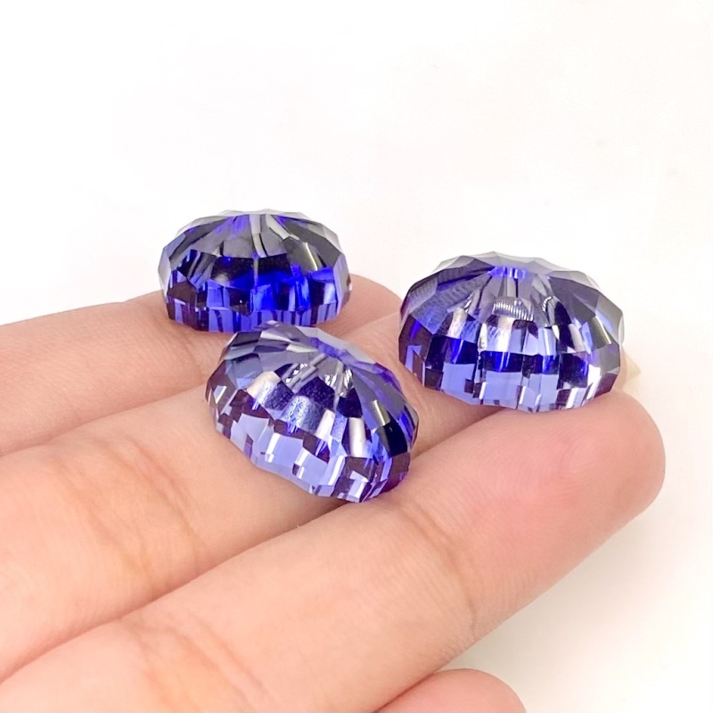  47.35 Carat Lab Blue Sapphire 17x12-14.5x11mm Concave Cut Oval Shape AAA Grade Matched Cabochons Set - Total 3 Pcs.