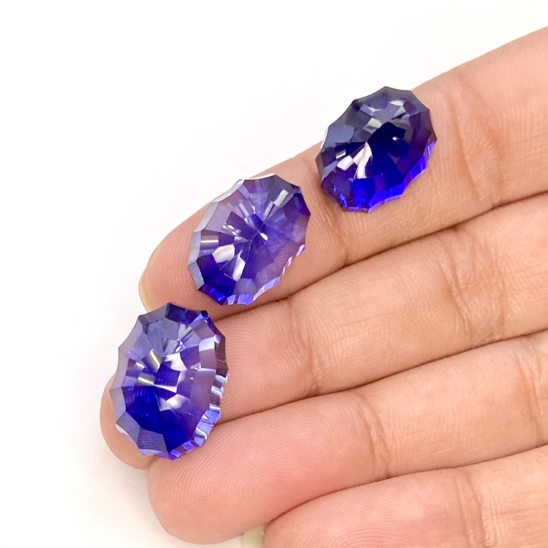  47.35 Carat Lab Blue Sapphire 17x12-14.5x11mm Concave Cut Oval Shape AAA Grade Matched Cabochons Set - Total 3 Pcs.