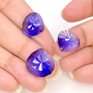  44.80 Carat Lab Blue Sapphire 16-13mm Concave Cut Heart Shape AAA Grade Matched Cabochons Set - Total 3 Pcs.