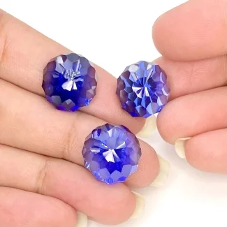  49.05 Carat Lab Blue Sapphire 14.5-14mm Concave Cut Round Shape AAA Grade Matched Cabochons Set - Total 3 Pcs.
