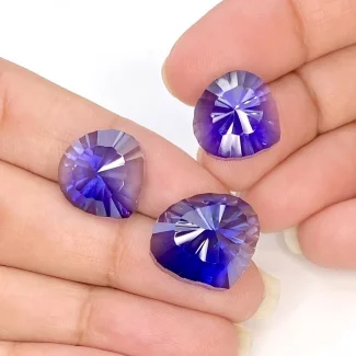  47.05 Carat Lab Blue Sapphire 15-14mm Concave Cut Heart Shape AAA Grade Matched Cabochons Set - Total 3 Pcs.