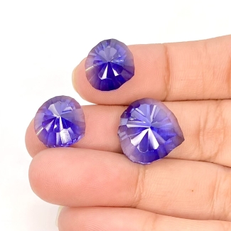  35.15 Carat Lab Blue Sapphire 15.5-11.5mm Concave Cut Heart Shape AAA Grade Matched Cabochons Set - Total 3 Pcs.