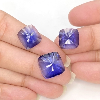 43.45 Carat Lab Blue Sapphire 14-12mm Concave Cut Cushion Shape AAA Grade Matched Cabochons Set - Total 3 Pcs.