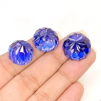  72.75 Carat Lab Blue Sapphire 17-15mm Concave Cut Round Shape AAA Grade Matched Cabochons Set - Total 3 Pcs.