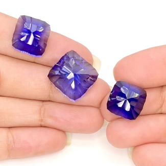  64.60 Carat Lab Blue Sapphire 15-13mm Concave Cut Cushion Shape AAA Grade Matched Cabochons Set - Total 3 Pcs.