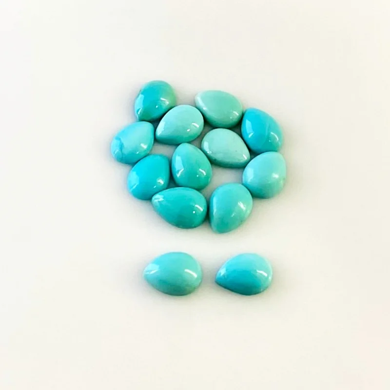 7.65 Cts. Turquoise 7x5mm Smooth Pear Shape AA+ Grade Cabochons Parcel - Total 13 Pcs.