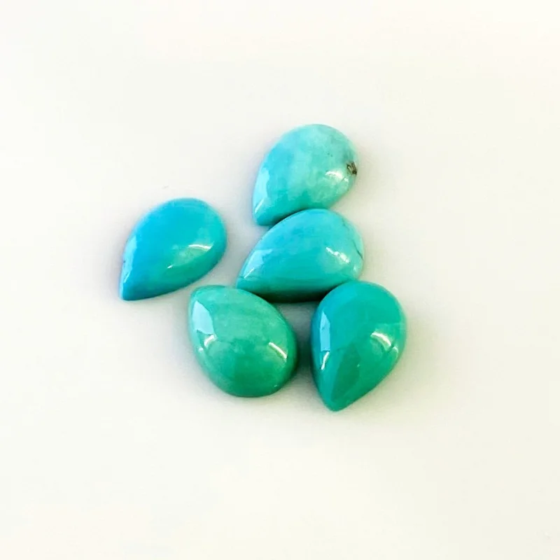 12.60 Cts. Turquoise 12x8mm Smooth Pear Shape AA+ Grade Cabochons Parcel - Total 5 Pcs.