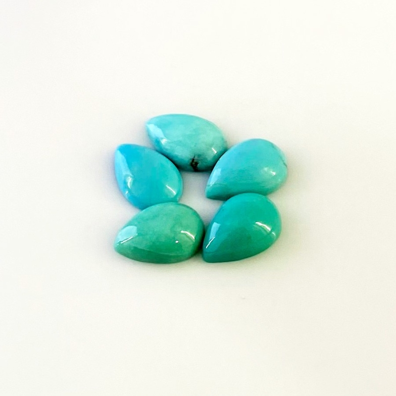 12.60 Cts. Turquoise 12x8mm Smooth Pear Shape AA+ Grade Cabochons Parcel - Total 5 Pcs.