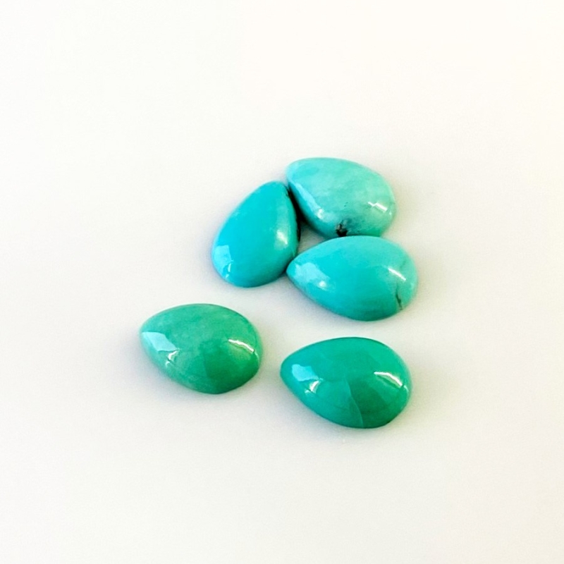 12.60 Cts. Turquoise 12x8mm Smooth Pear Shape AA+ Grade Cabochons Parcel - Total 5 Pcs.