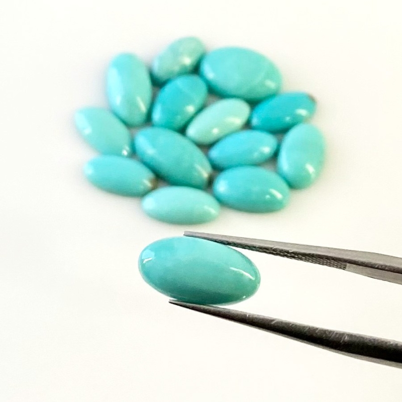 21.45 Cts. Turquoise 10x5-12x8mm Smooth Oval Shape AA+ Grade Cabochons Parcel - Total 14 Pcs.