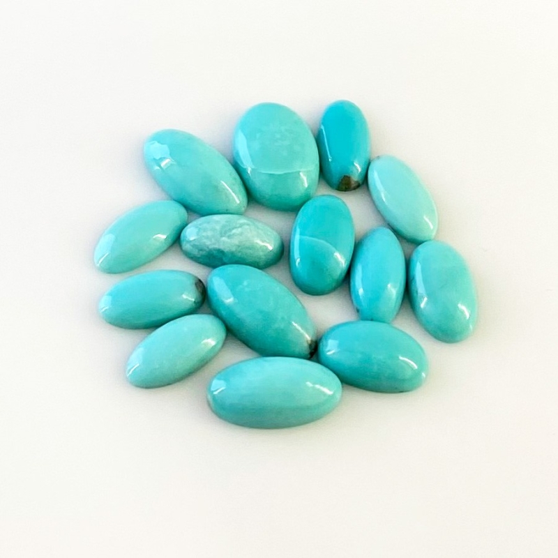 21.45 Cts. Turquoise 10x5-12x8mm Smooth Oval Shape AA+ Grade Cabochons Parcel - Total 14 Pcs.