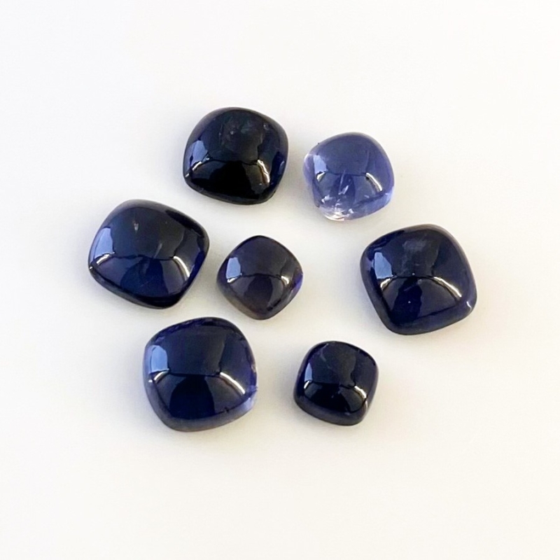 21.40 Carat Iolite 7-10mm Smooth Square Cushion Shape A Grade Cabochons Parcel - Total 7 Pcs.