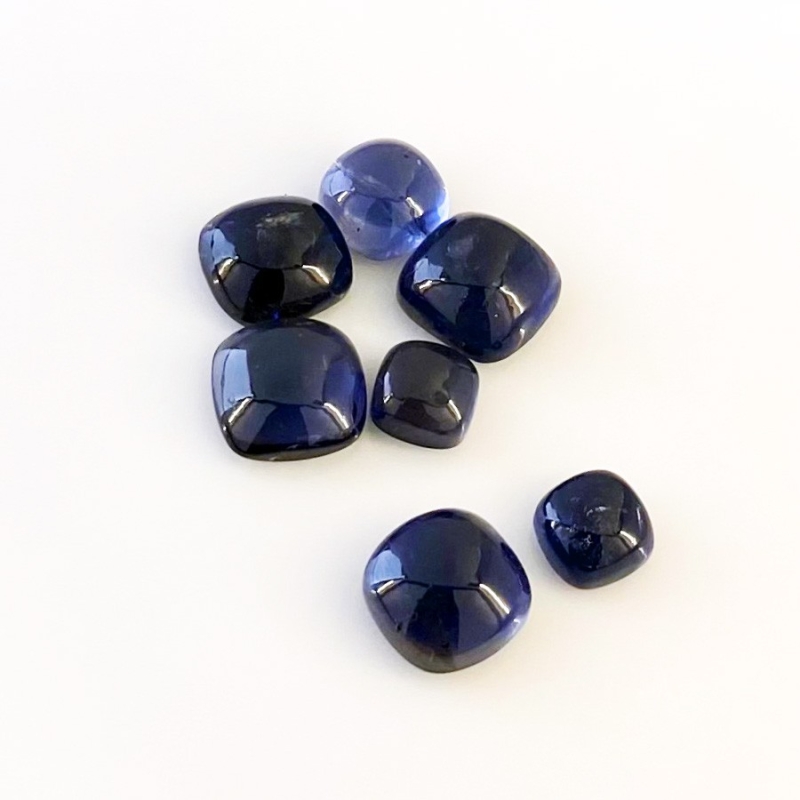 21.40 Carat Iolite 7-10mm Smooth Square Cushion Shape A Grade Cabochons Parcel - Total 7 Pcs.