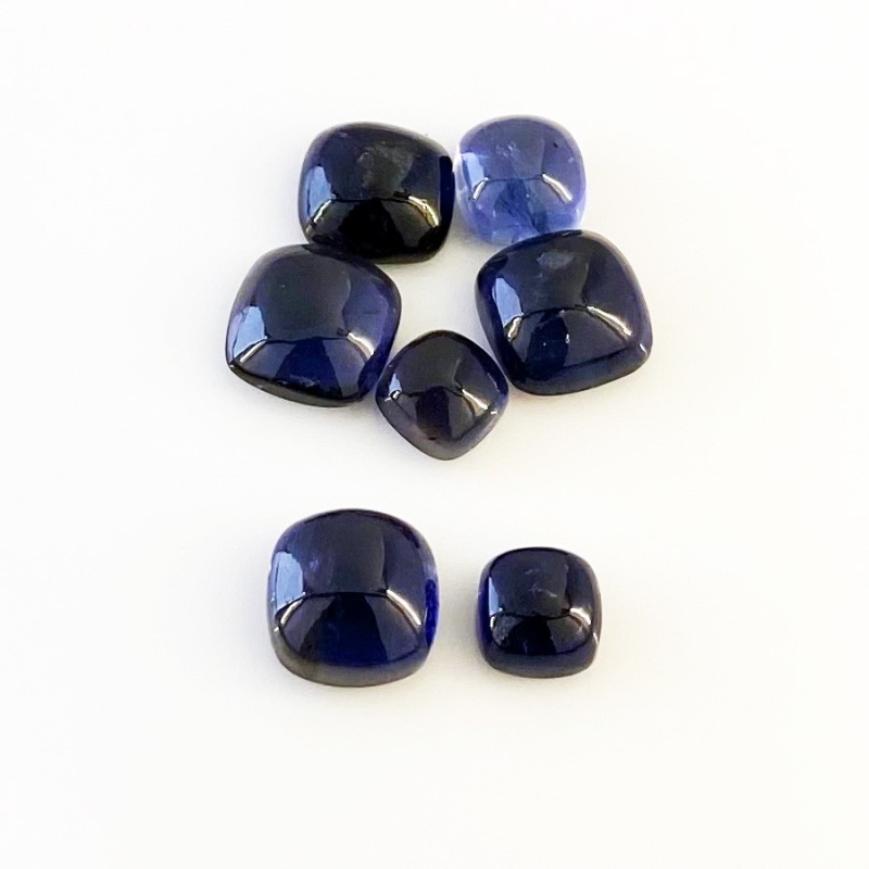 21.40 Carat Iolite 7-10mm Smooth Square Cushion Shape A Grade Cabochons Parcel - Total 7 Pcs.