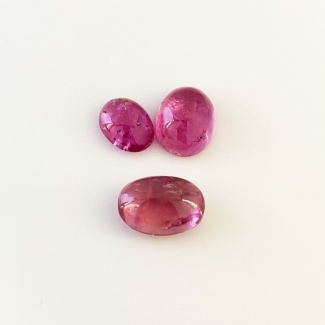 14.38 Carat Pink Tourmaline 10.5x8-13.5x9mm Smooth Oval Shape A Grade Cabochons Parcel - Total 3 Pcs.