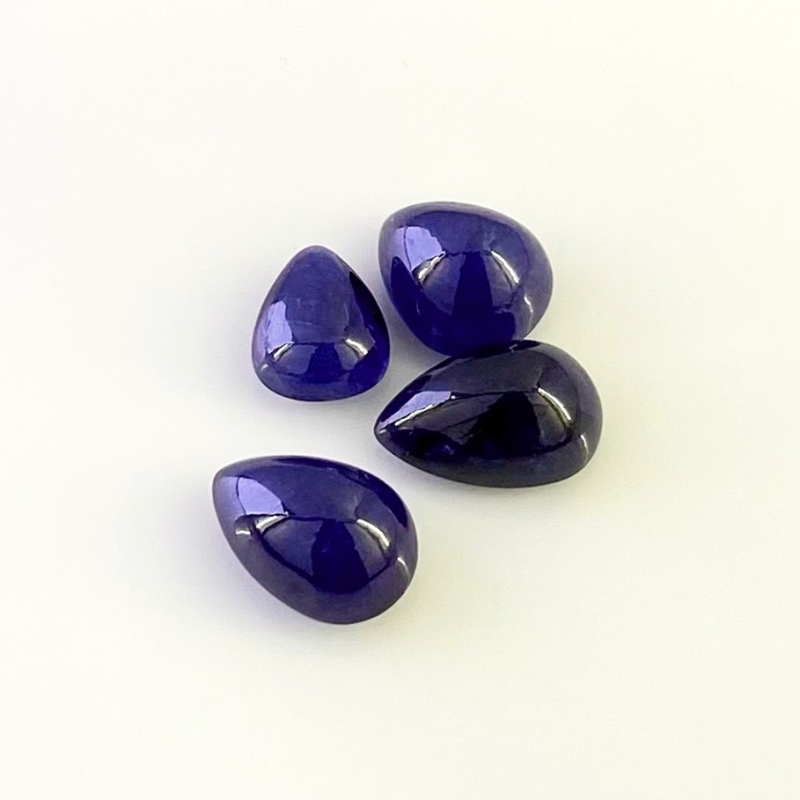 27.7 Carat Blue Sapphire 8.5x10.5-9x13mm Smooth Pear Shape AA Grade Cabochons Parcel - Total 4 Pcs.