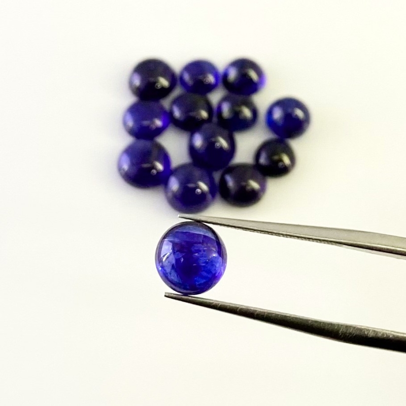 24.35 Carat Blue Sapphire 6-7.5mm Smooth Round Shape AA Grade Cabochons Parcel - Total 13 Pcs.