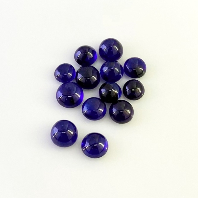 24.35 Carat Blue Sapphire 6-7.5mm Smooth Round Shape AA Grade Cabochons Parcel - Total 13 Pcs.