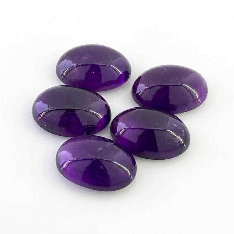 56.05 Carat African Amethyst 18x13mm Smooth Oval Shape A Grade Cabochons Parcel - Total 5 Pcs.